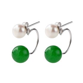 Elegant Freshwater Pearl and Green Malaysia Jade Earrings Jewelry for Women 925 Silver Studs