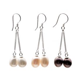 925 Sterling Silver Long Drop Earrings Freshwater Double Pearls Fine Jewelry Gift For Woman