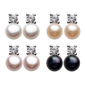 6.5-7mm Button Pearls Earring Studs 925 Sterling Silver CZ Different Colors