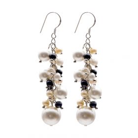 Big Grape Multi-color Freshwater Pearls with White Shell Pearl 925 Silver Earrings