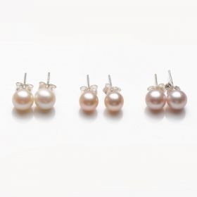 Round 6-7mm Freshwater Pearl 925 Silver Studs Earrings for Ladies & Teen Girls