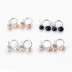 Girls Chic Freshwater Cultured Bread Pearls Earrings 925 Sterling Silver Studs