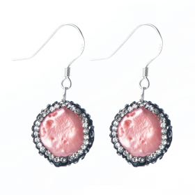 12mm Pink Freshwater Coin Cultured Pearls in 925 Sterling Silver Hook Dangle Earrings for Women
