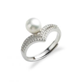 Freshwater Pearl White Cubic Zirconia 925 Silver Wedding Ring setting jewelry for women