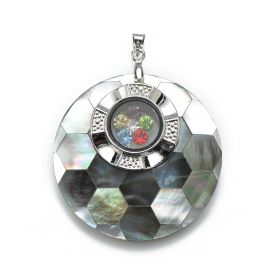Unique Design Round Black Shell Pendant Multi-color Floating Rhinestones For DIY Necklace