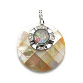 Round White Shell Pendant Multi-color Floating Rhinestones for Women Jewelry