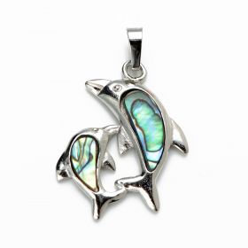 Chic Double Dolphin Design Abalone Shell Charm Pendant Fashion Jewelry