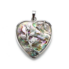 Heart Shape Rose Flower Pattern Abalone Shell Pendant Ladies Jewelry