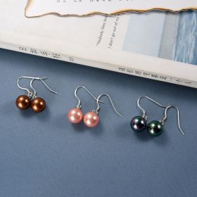 Colorful Round Shell Pearl 925 Sterling Silver Hook Earrings