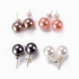 10mm Round Shell Pearl 925 Sterling Silver Stud Earrings