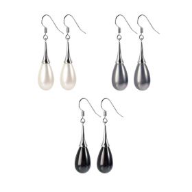 Copper Teardrop Shaped Shell Pearls Earrings Black/Gray/White Color