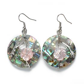 Round Pink Flower Abalone Shell Earrings Ladies Jewelry