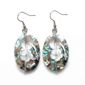 Oval White Flower Paua Abalone Shell Earrings for Ladies Unique Jewelry