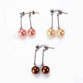 Copper Alloy 10mm Round Shell Pearl Simple Drop Dangle Earrings 