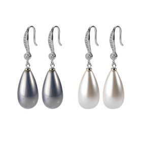 Teardrop White / Gray Shell Pearl 925 Sterling Silver CZ Earrings