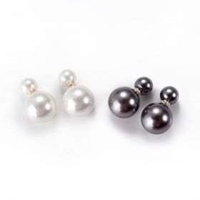 925 Sterling Silver Round White / Gray Shell Pearl Double Sided Earrings