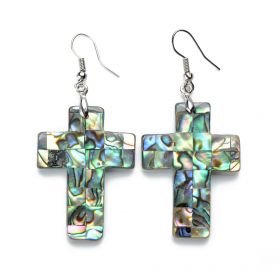Cross Charm Abalone Shell Earrings Unique Ladies Jewelry