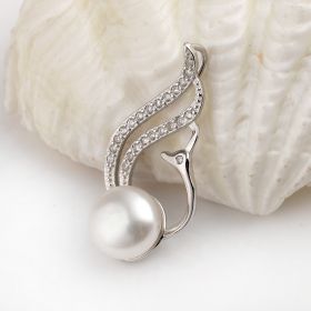8.5-9mm Freshwater Cultured Pearl 925 Sterling Silver CZ Pendant