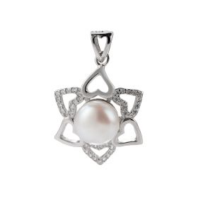925 Sterling Silver Heart Pendant with Freshwater 8-9mm Bread Pearl Love Jewelry for Women and Girls