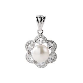 7-8mm Bread Freshwater Pearl 925 Sterling Silver Shining Floral Pendant for Women Jewelry