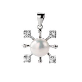 8-9 White Bread Freshwater Pearl S925 Sterling Silver Square Flower Pendant