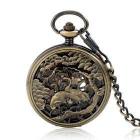 Elegant Bronze Carving Double Crane Pocket Watch for Unisex Skeleton Mechanical Pocket Watches Gift