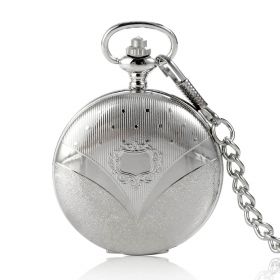 Silver Full Hunter Engraved Shield Skeleton Pocket Watch Automatic Mechanical Watches Gift