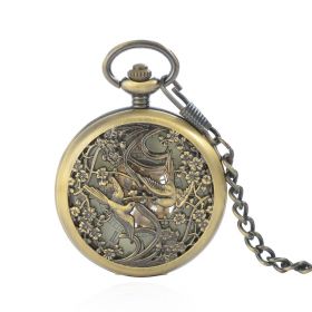Lucky Chinese Magpie Flowers Pocket Watch Carving Vintage Mechanical Valentine Gift for Lovers