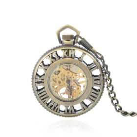 Antique Open Face Skeleton Mechanical Pocket Watch for Men Roman Numerals with Chain