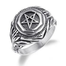 Men Stainless Steel Ring Star Baphomet Goat Pentagram Devil Biker Silver Jewelry 