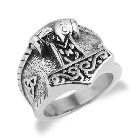Tribal Symbol Myth Thor Hammer Ring Stainless Steel Jewelry Motor Biker Men Ring 