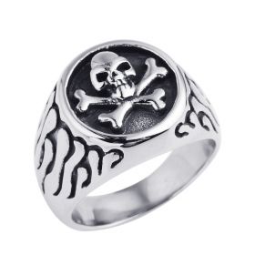 Men's Stainless Steel Silver Black Skull Bone Ring Gothic Vintage Biker Ring