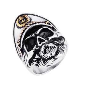 Men's Navy Captain Skull Ring Biker Halloween Cool Skull Head Punk Rings