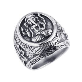 Vintage Men's Stainless Steel Ring Personality Thailand Elephant Buddha Biker Ring