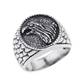 Men's Stainless Steel Silver Black Eagle Head Rings Animal Pattern Design Punk Rock Jewelry