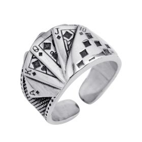 Unique Personality Poker Design Men's Antique Stainless Steel Rock Finger Rings