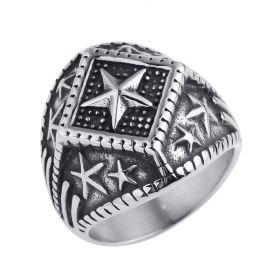 Men's Antique Stainless Steel Gothic Punk Rings Five-point Star Carved