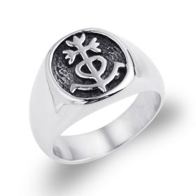 Men's Stainless Steel Fashion Symbol Engraved Round Biker Style Ring