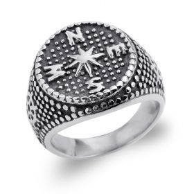 Men's Rings Sailor Compass Design Stainless Steel Ring for Male Jewelry