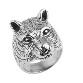 Punk Stainless Steel Thor Hammer Wolf Head Ring For Man Fashion Animal Jewelry