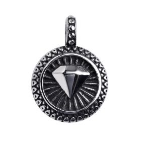 Stainless Steel Black Enamel Round Circle Pendant with Diamond Shape Design