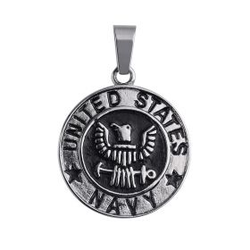 Retro Stainless Steel Black Enamel United States Navy Medal Design Pendant