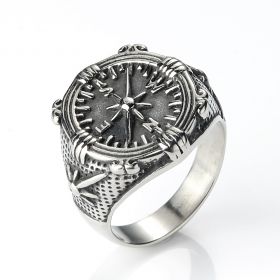 Fashion Stainless Steel Black Silver Vintage Nautical Compass Ring Jewelry