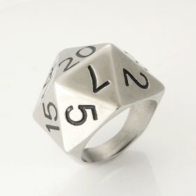 Unique Stainless Steel Engraved Faceted Arabic Numerals Polyhedron Finger Ring