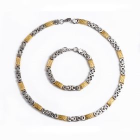 Stainless Steel Byzantine Chain Necklace Bracelet 8mm Gold Silver