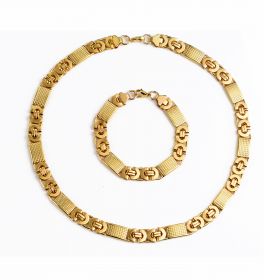 Stainless Steel Men's Gold Flat Byzantine Necklace Bracelet 11mm Chain