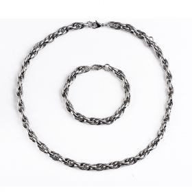 Stainless Steel Rope Chain Set Necklace with Bracelet Silver for Men's Jewelry Set