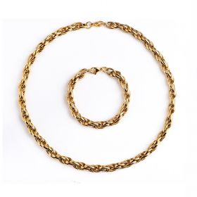 Stainless Steel Rope Chain Set Men's Gold Necklace with Bracelet