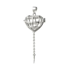 925 Sterling Silver Love Wish Pearl Locket Pendant Hollow Heart Stylish Design Cage with Dangle Key