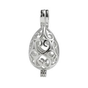 Hollow Oval Cage 925 Sterling Silver Love Wish Pearl Pendant